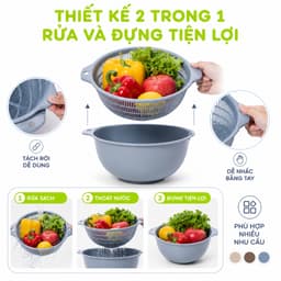Bộ Rổ Chậu Rửa Rau Hokori 2375 Thiết Kế 2 Trong 1 Đa Năng Nhựa PP Bền Đẹp Dễ Vệ Sinh GD222 2