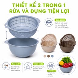 Bộ Rổ Chậu Rửa Rau Hokori 2375 Thiết Kế 2 Trong 1 Đa Năng Nhựa PP Bền Đẹp Dễ Vệ Sinh GD222 5