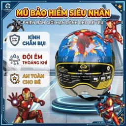 Mũ Bảo Hiểm 1/2 Kính Ngắn Trẻ Em Hình In Siêu Nhân Dễ Thương, Kính Chắn Gió, Chắn Bụi, Bảo Hành 12 Tháng 3
