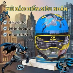 Mũ Bảo Hiểm 1/2 Kính Ngắn Trẻ Em Hình In Siêu Nhân Dễ Thương, Kính Chắn Gió, Chắn Bụi, Bảo Hành 12 Tháng 1