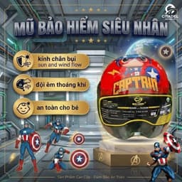 Mũ Bảo Hiểm 1/2 Kính Ngắn Trẻ Em Hình In Siêu Nhân Dễ Thương, Kính Chắn Gió, Chắn Bụi, Bảo Hành 12 Tháng 6