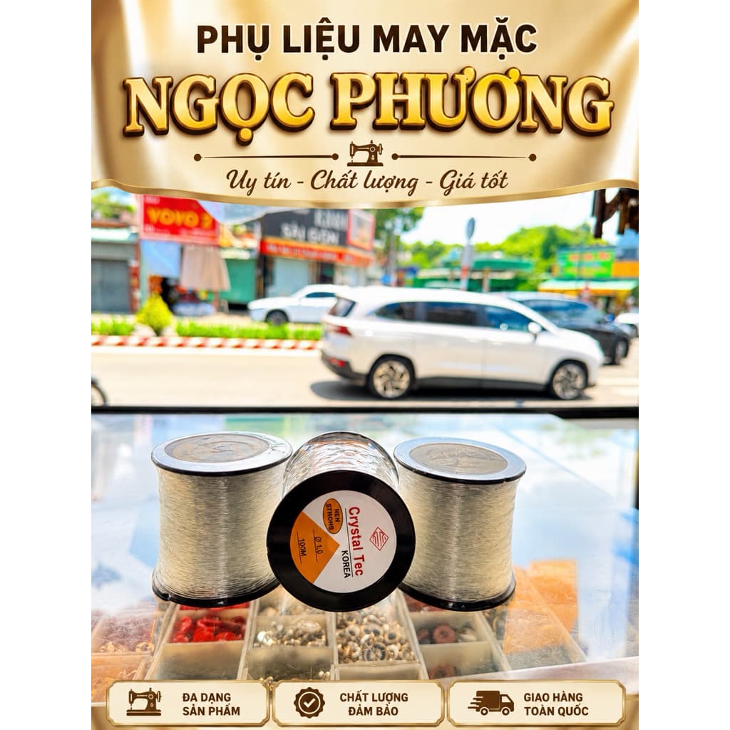 100 Mét Cuộn Dây Cước Co Giãn Xỏ Hạt Làm Trang Sức  Chính hãng Crystal Tec của Hàn Quốc