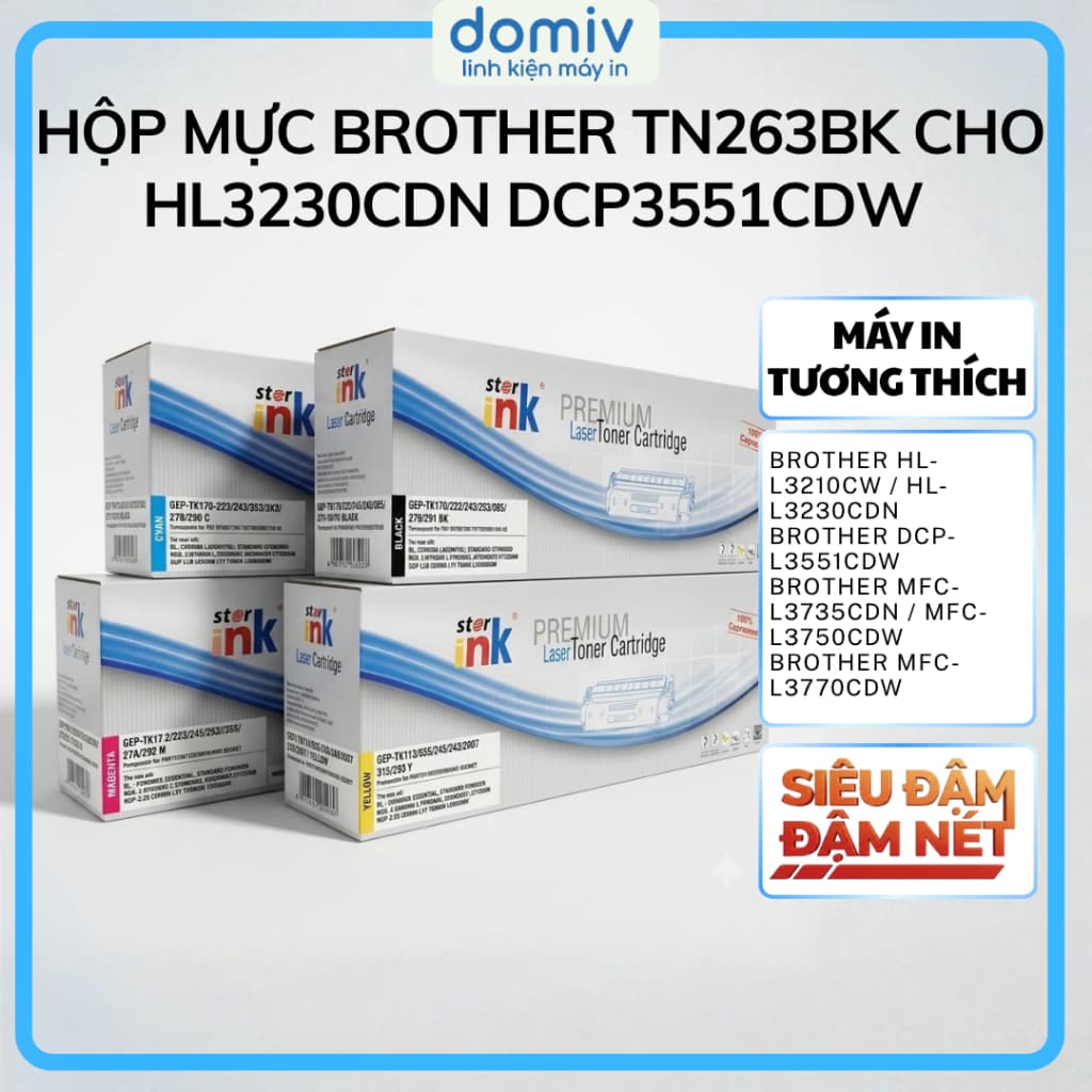 Hộp Mực Brother TN263BK Cho HL3230CDN DCP3551CDW MFC3750CDW Bản In Sắc Nét MIVDO