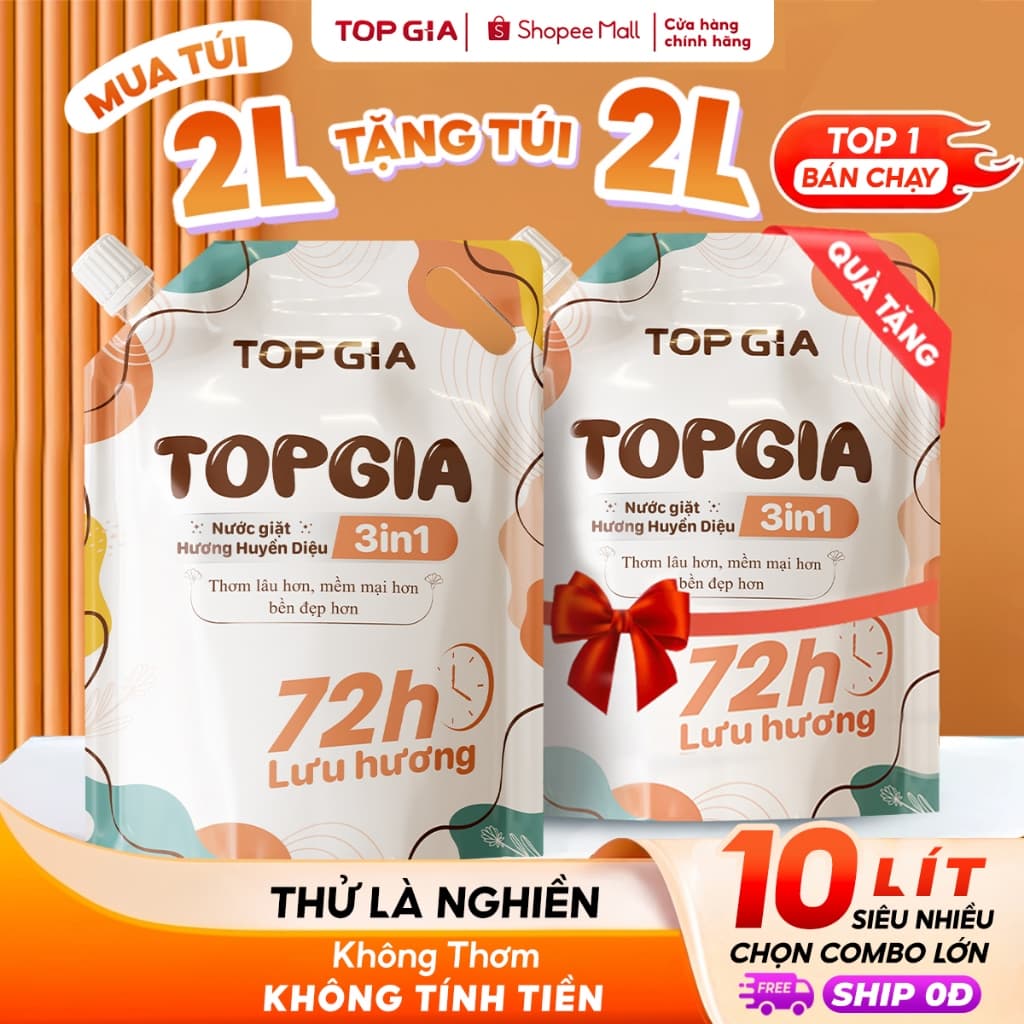 Nước Giặt Xả TOPGIA 2L Hương Huyền Diệu Đánh Bay Vết Bẩn Lưu Hương Thơm Lâu 72H Bảo Vệ Sợi Vải