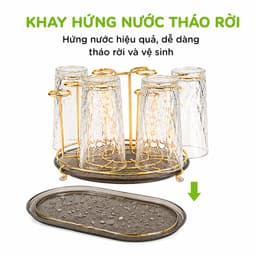 Giá Úp Ly Inox 304 Chống Gỉ 6 Ngăn Mạ Vàng Cao Cấp Kèm Khay Hứng Nước Tiện Lợi Dễ Vệ Sinh Bền Đẹp GD245 4