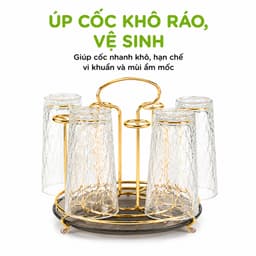 Giá Úp Ly Inox 304 Chống Gỉ 6 Ngăn Mạ Vàng Cao Cấp Kèm Khay Hứng Nước Tiện Lợi Dễ Vệ Sinh Bền Đẹp GD245 3