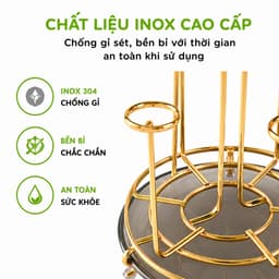 Giá Úp Ly Inox 304 Chống Gỉ 6 Ngăn Mạ Vàng Cao Cấp Kèm Khay Hứng Nước Tiện Lợi Dễ Vệ Sinh Bền Đẹp GD245 7