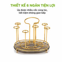 Giá Úp Ly Inox 304 Chống Gỉ 6 Ngăn Mạ Vàng Cao Cấp Kèm Khay Hứng Nước Tiện Lợi Dễ Vệ Sinh Bền Đẹp GD245 2