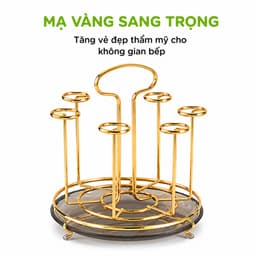 Giá Úp Ly Inox 304 Chống Gỉ 6 Ngăn Mạ Vàng Cao Cấp Kèm Khay Hứng Nước Tiện Lợi Dễ Vệ Sinh Bền Đẹp GD245 6