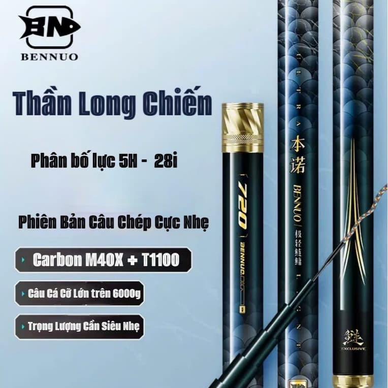 Cần câu đài BENUO THẦN LONG CHIẾN 5H -  carbon M40X+T1100 săn hàng cá lớn.