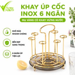 Giá Úp Ly Inox 304 Chống Gỉ 6 Ngăn Mạ Vàng Cao Cấp Kèm Khay Hứng Nước Tiện Lợi Dễ Vệ Sinh Bền Đẹp GD245 1