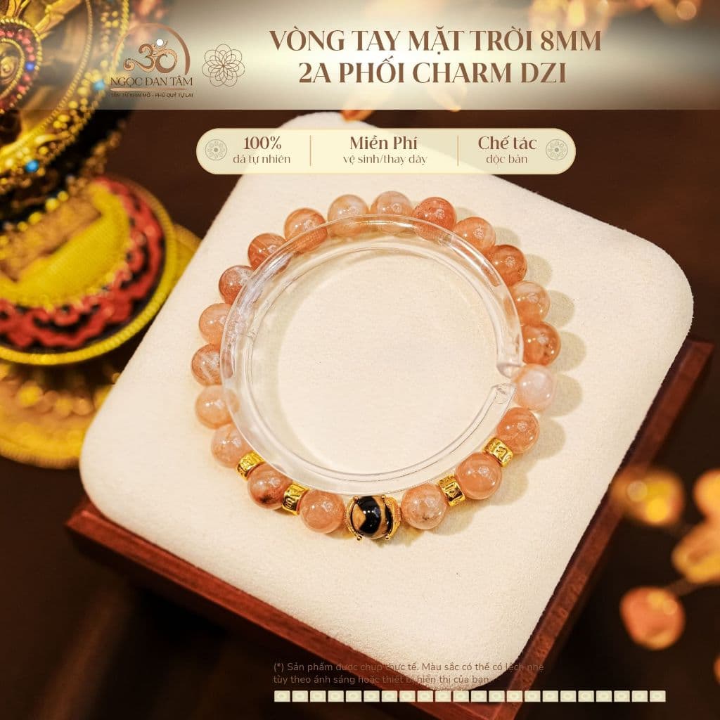 Ngọc Đan Tâm - Vòng Tay Mặt Trời 8mm 2A Phối Charm Dzi