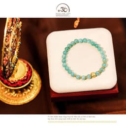 Ngọc Đan Tâm - Vòng Tay Amazonite 6mm 2A Phối Charm Hoa Vuông 5