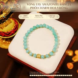 Ngọc Đan Tâm - Vòng Tay Amazonite 6mm 2A Phối Charm Hoa Vuông 1