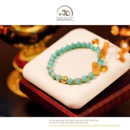Ngọc Đan Tâm - Vòng Tay Amazonite 6mm 2A Phối Charm Hoa Vuông 4