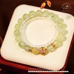 Ngọc Đan Tâm - Vòng Tay Đá Prehnite 10mm 2A Phối Charm Tròn Chữ Vạn 4