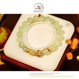 Ngọc Đan Tâm - Vòng Tay Đá Prehnite 10mm 2A Phối Charm Tròn Chữ Vạn 6