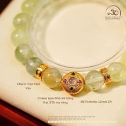 Ngọc Đan Tâm - Vòng Tay Đá Prehnite 10mm 2A Phối Charm Tròn Chữ Vạn 2