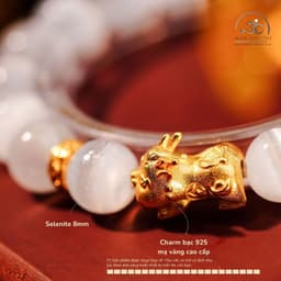 Ngọc Đan Tâm - Vòng Tay Đá Selenite 10mm 2A Phối Charm Tỳ Hưu 2
