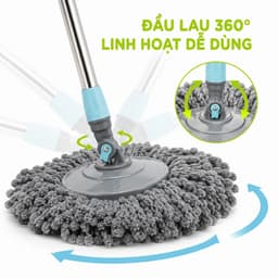 Bộ Cây Lau Nhà 9559 Việt Nhật Thùng Xoay Inox Cao Cấp Chổi Lau 360 Độ Cán Inox Chống Gỉ GD323 3