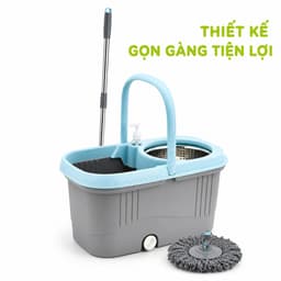 Bộ Cây Lau Nhà 9559 Việt Nhật Thùng Xoay Inox Cao Cấp Chổi Lau 360 Độ Cán Inox Chống Gỉ GD323 2