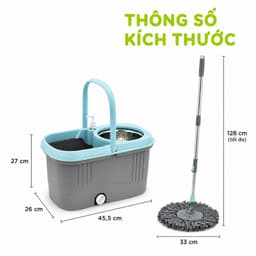Bộ Cây Lau Nhà 9559 Việt Nhật Thùng Xoay Inox Cao Cấp Chổi Lau 360 Độ Cán Inox Chống Gỉ GD323 6