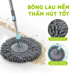 Bộ Cây Lau Nhà 9559 Việt Nhật Thùng Xoay Inox Cao Cấp Chổi Lau 360 Độ Cán Inox Chống Gỉ GD323 4