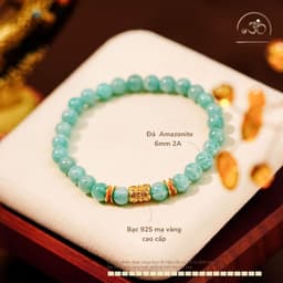 Ngọc Đan Tâm - Vòng Tay Amazonite 6mm 2A Phối Charm 2 Đầu Sen 2