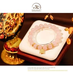 Ngọc Đan Tâm - Vòng Tay Thạch Anh Hồng 10mm 4A Phối Charm Bánh Xe Pháp Luân 4