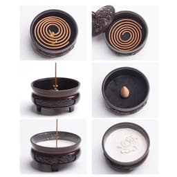 Hộp 48 Khoanh Nhang Trầm Vòng Hương Tự Nhiên và Lư Hương Đốt Nhang Hình Rồng/ Phượng Mini. LMS 8