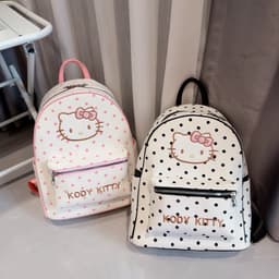 Balo Vải Size 40 Chấm Bi KODY KITTY Thêu Mèo Dễ Thương – Balo Đi Học Đựng Vừa A4, Form Đẹp, Nhiều Màu 2
