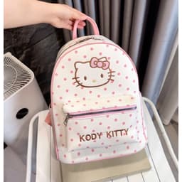 Balo Vải Size 40 Chấm Bi KODY KITTY Thêu Mèo Dễ Thương – Balo Đi Học Đựng Vừa A4, Form Đẹp, Nhiều Màu 3