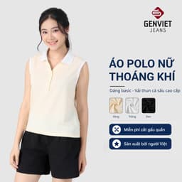 Deal Tốt- Áo polo nữ sát nách GENVIET JEANS dáng suông vải poplin cao cấp, thấm hút mồ hôi, co giãn đi làm 9231 1