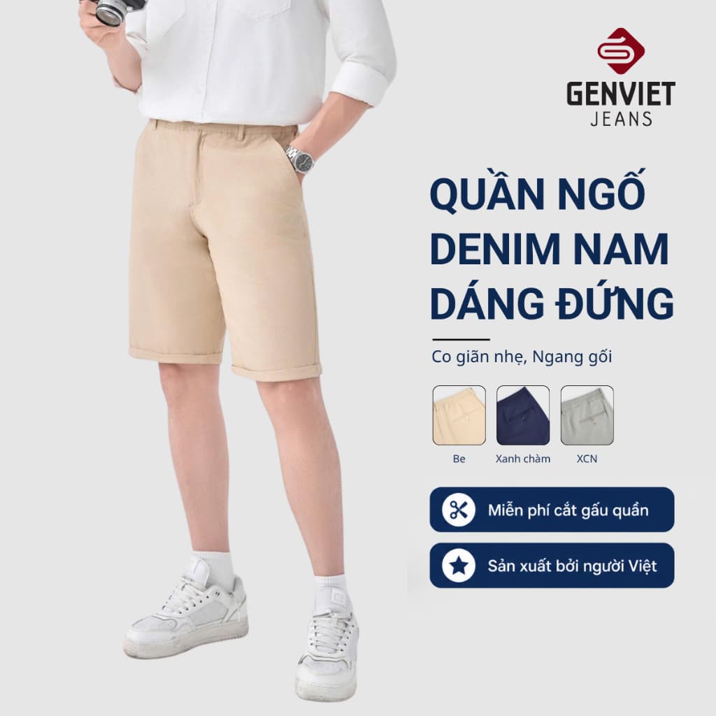 Deal Tốt- Quần Short Kaki Nam GENVIET JEANS Dáng Suông Cạp May Chun Thoải Mái, Màu Sắc Basic, Bền Bỉ Không B 9245