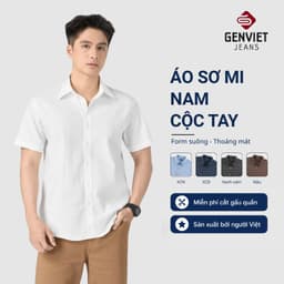 Deal Tốt- Áo sơ mi thô cộc tay nam GENVIET JEANS dáng suông vừa chất cotton thoáng mát basic phù hợp đi làm 9206 1