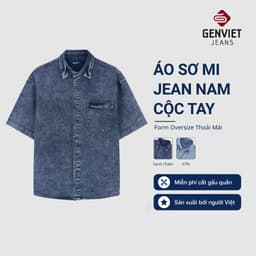 Deal Tốt- Áo sơ mi jean cộc tay nam GENVIET JEANS dáng suông chất denim cao cấp hiệu ứng Swash basic dễ phối đồ 9088 2