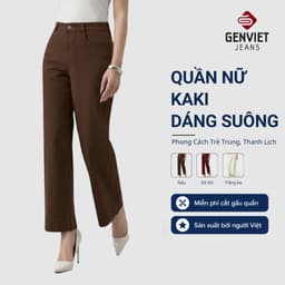 Deal Tốt- Quần dài nữ kaki GENVIET JEANS dáng suông vừa cạp cao thiết kế basic phù hợp đi làm đi chơi 9154 1