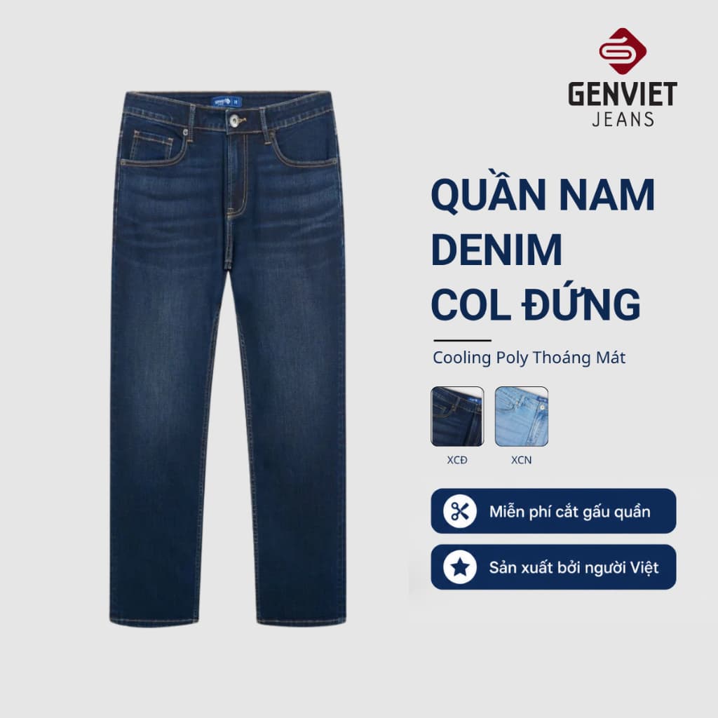 Deal Tốt- Quần jean nam ống đứng GENVIET JEANS giặt mài basic trẻ trung dễ phối đồ 8881