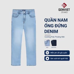 Deal Tốt- Quần Dài Jeans Nam GENVIET JEANS dáng Col Đứng chất Cooling Poly thoáng mát nhanh khô 8919 1
