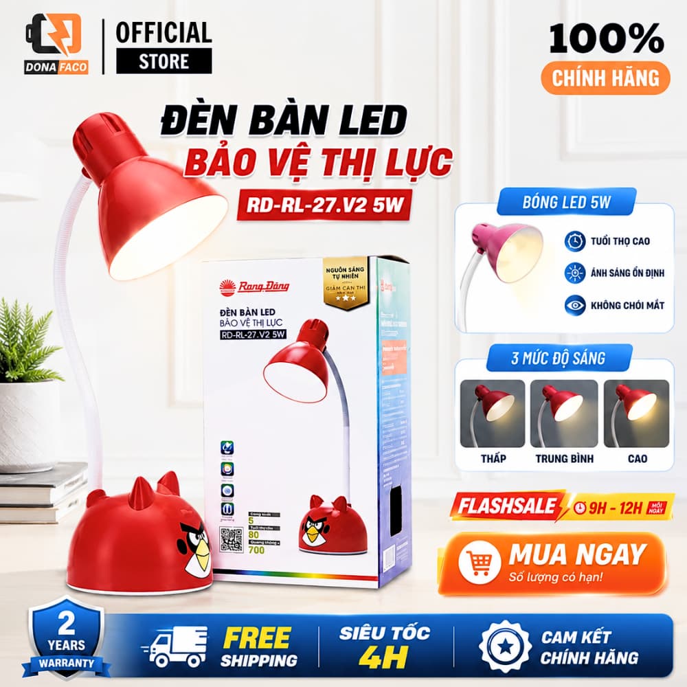 Đèn bàn học chống cận Rạng đông RL-27.V2 5W hình thú cao cấp, đèn bàn bảo vệ thị lực cho bé