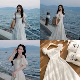VÁY REN TRẮNG BẸT VAI DỰ TIỆC, váy ren trắng xoè xukadress 2