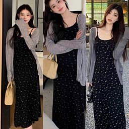 SET ĐẦM HOA NHÍ KÈM ÁO KHOÁC XÁM 2
