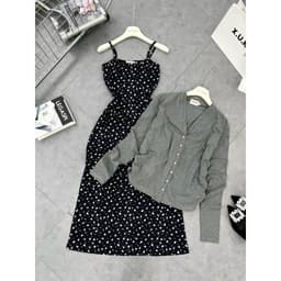 SET ĐẦM HOA NHÍ KÈM ÁO KHOÁC XÁM 6