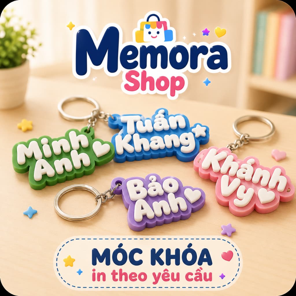 Móc khóa in theo yêu cầu cao cấp, của Memora Shop