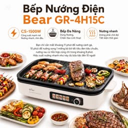 Bếp Nướng Điện Bear GR-4H15C, CS-1500W, Bếp Đa Năng Dùng Nướng, Chiên Xào Linh Hoạt, Nướng Nhanh Ít Khói Không Lo Ám Mùi 1
