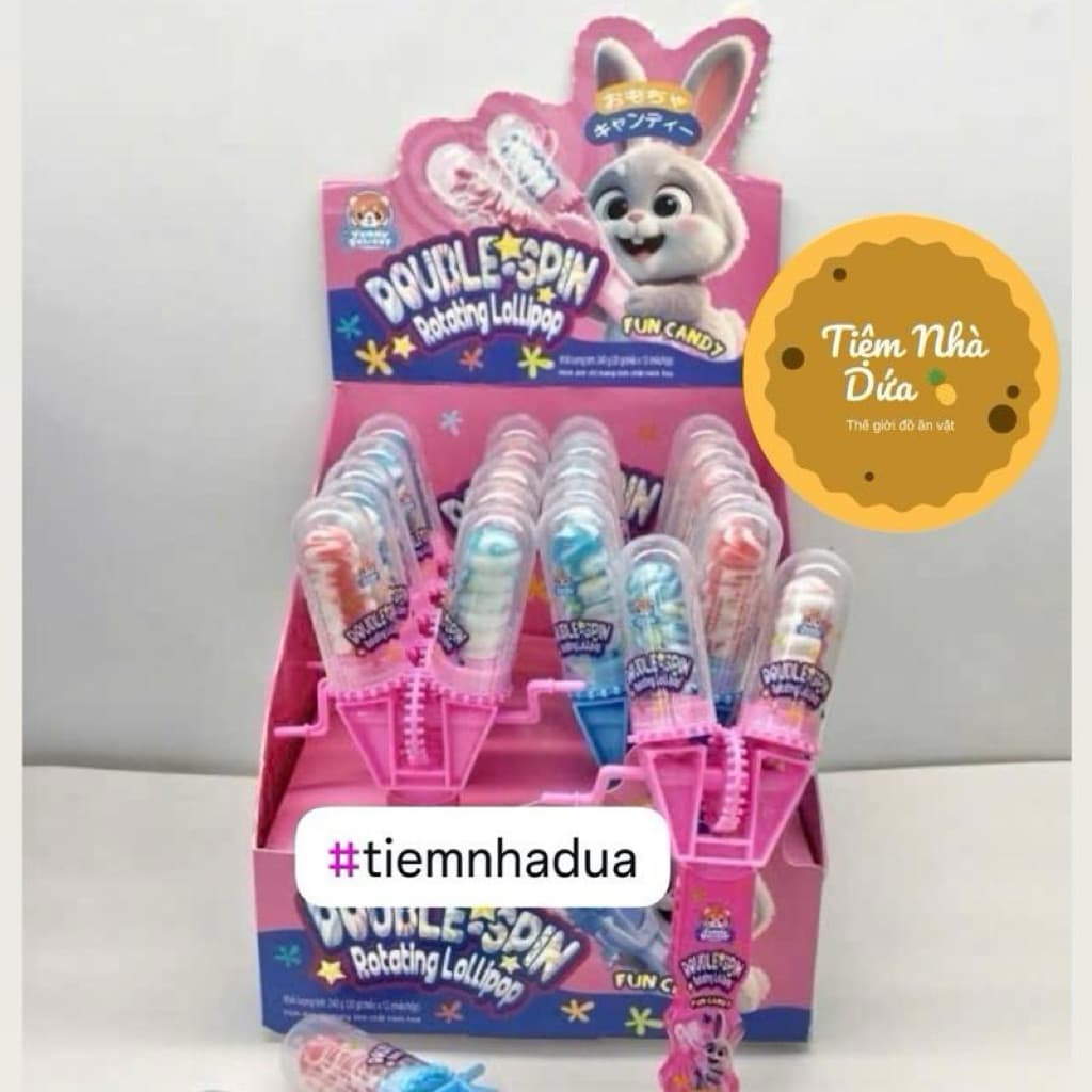 Hộp 12c kẹo mút đôi đồ chơi bánh răng xoay kẹo mút mix 2 vị, đồ chơi bánh răng xoay kèm kẹo chữ Tiếng Việt siêu Hot