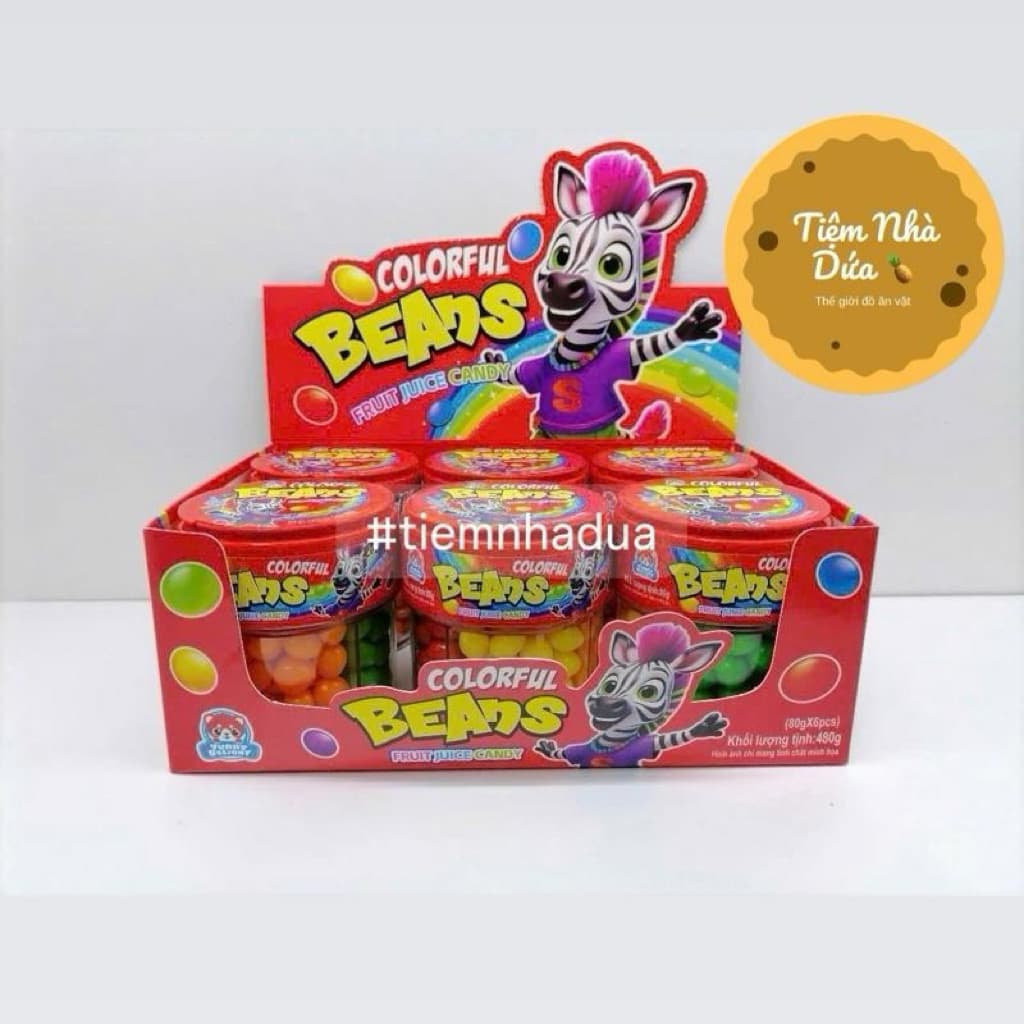 Hộp 6 lọ Kẹo Trái Cây Mix 4 Vị Beans mỗi lọ 80Gram hàng mới siêu Hot