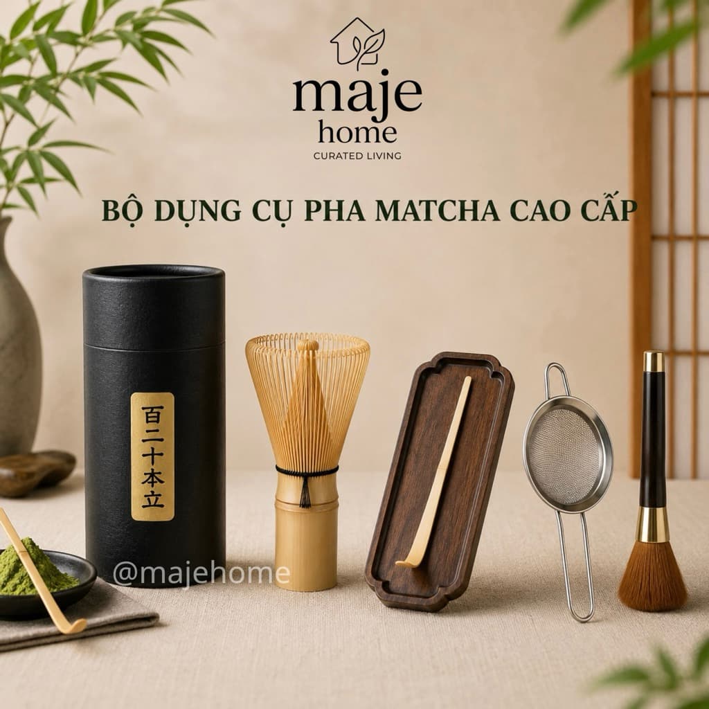 Chổi tre chasen pha Matcha Nhật Bản cao cấp có hộp đựng – Dụng cụ đánh matcha tạo bọt mịn nhiều sợi - Majehome