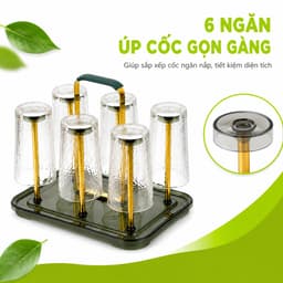 Khay Úp Cốc Inox 6 Ngăn Có Khay Hứng Nước Kèm Quai Xách Tiện Lợi Giá Úp Ly Thoáng Khô Gọn Gàng GD246 3