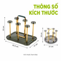 Khay Úp Cốc Inox 6 Ngăn Có Khay Hứng Nước Kèm Quai Xách Tiện Lợi Giá Úp Ly Thoáng Khô Gọn Gàng GD246 6
